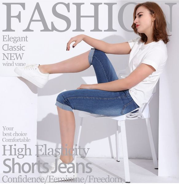 

женщина джинсы женских брюк плюс размер тощего capris джинсы женщины женщина stretch колена джинсовых шорты джинсы штаны с высокой талией ле, Blue