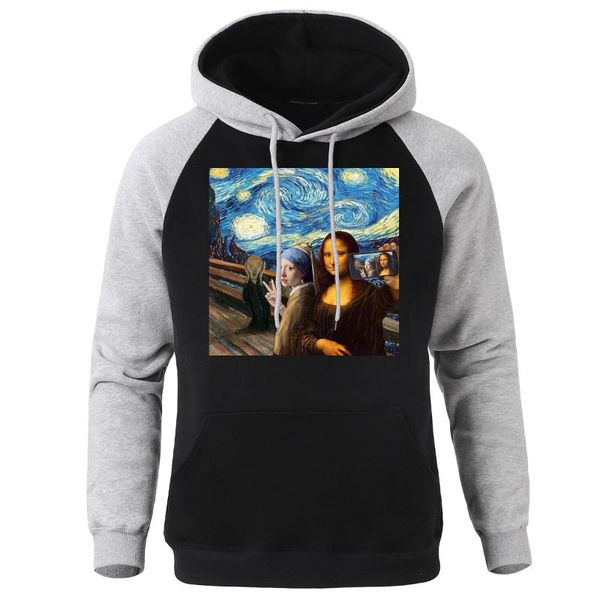 

моны лизы улыбка шаблон мужчины толстовки 2020 новая мода мужской пуловер hip hop harajuku мужские фуфайки осень теплая марка одежды, Black