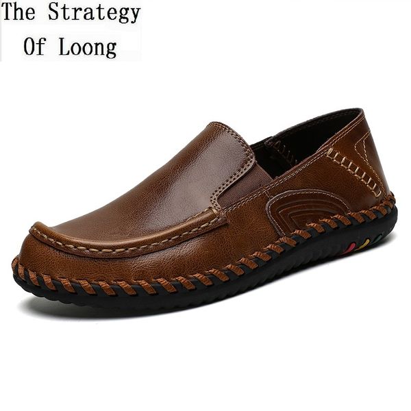 

spring autumn outdoor korean style new men genuine leather casual lazy shoes male slip-on hiking sneakers work shoes 200411, Black