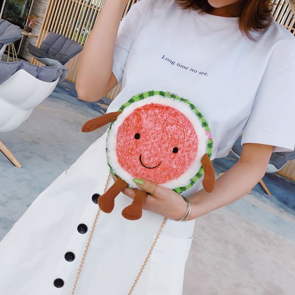 

weird bag cute shoulder bags women watermelon-like plush crossbody bags exquisite girls casual original handbag interesting #w