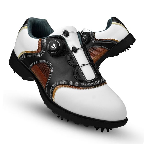 

ttygj new golf shoes male money waterproof head layer cowhide rotating nail shoes laces activities