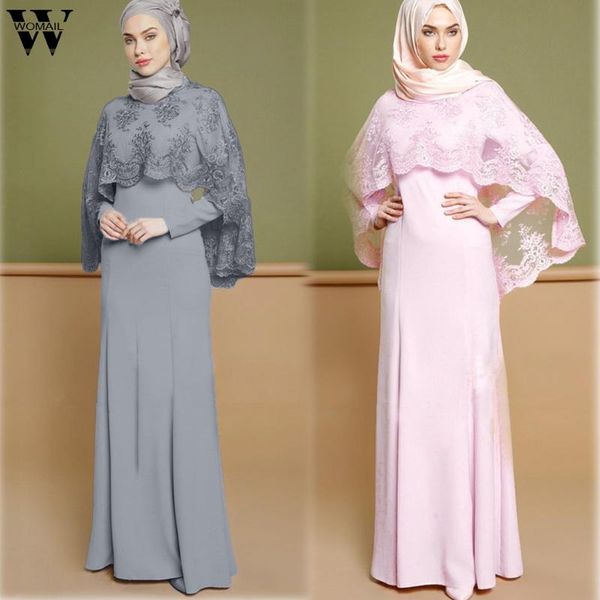 

womail muslim dress women lace kaftan islamic dress long sleeve elegant muslim party dubai maxi fashion 2019 a9, Red