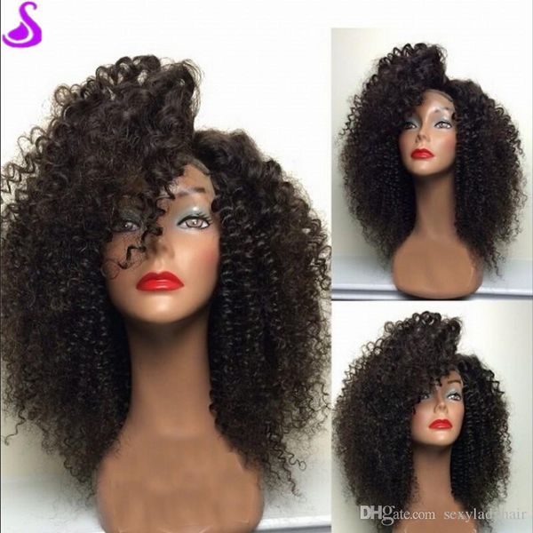 

150% density short bob style afro kinky curly simulation human hair wig 13x4 brazilian lace front synthetic wigs for black women, Black;brown