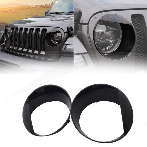 

2pcs bezels front light headlight covers angry eyes for wrangler sport jl 2018 2019