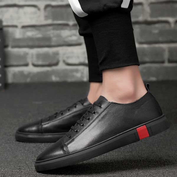 

fashion men genuine leather shoes moccasins leather shoes genuine autumn men casual loafers big size 36-56, Black