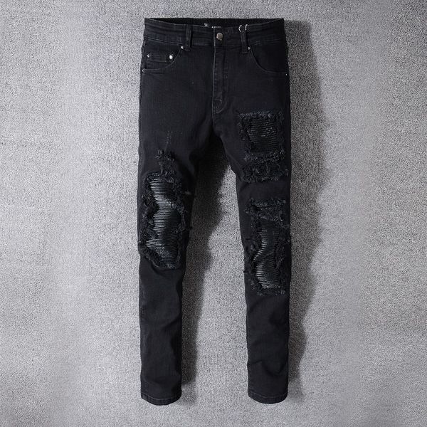 

мужские джинсы дизайнерские рваные мужские хип-хоп джинсы slim denim прямые байкерские бренды ami motorcycle jeans новые, Blue