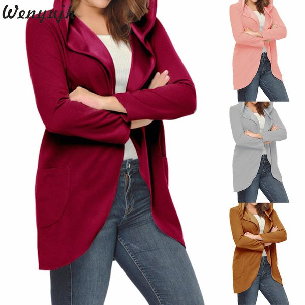 

wenyujh 2019 autumn winter casual hooded coat lady long sleeve front cardigan coats loose plus size jackets outerwear, Black;brown