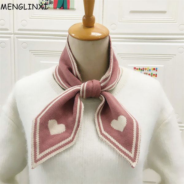 

heart print knitted brand 2020 new winter sharp angle women long skinny small scarf female neckerchief scarves t200609, Blue;gray