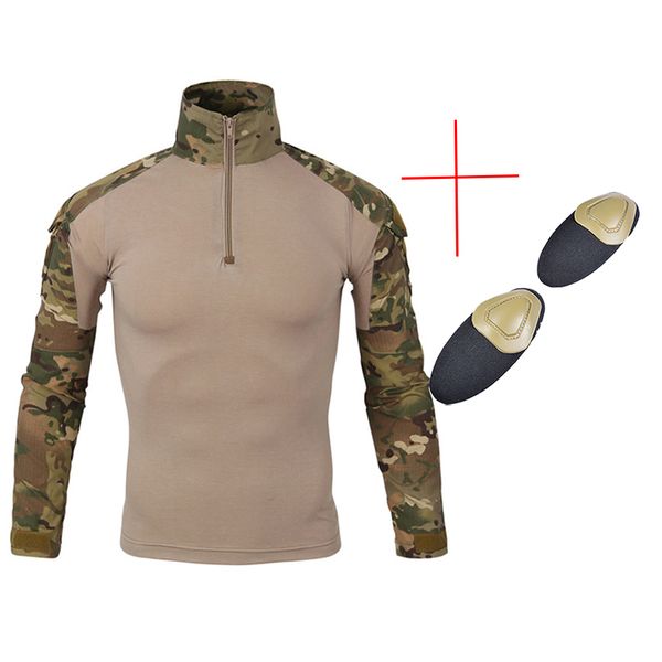 

multicam army combat shirt uniform tactical shirt with elbow pads camouflage hunting clothes ghillie suit top, Camo