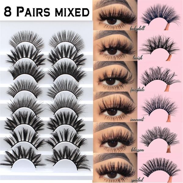 

8pair/set multilayers 3d mink hair false eyelashes natural long wispies flfuffy eyelashes extension full volume eyes makeup