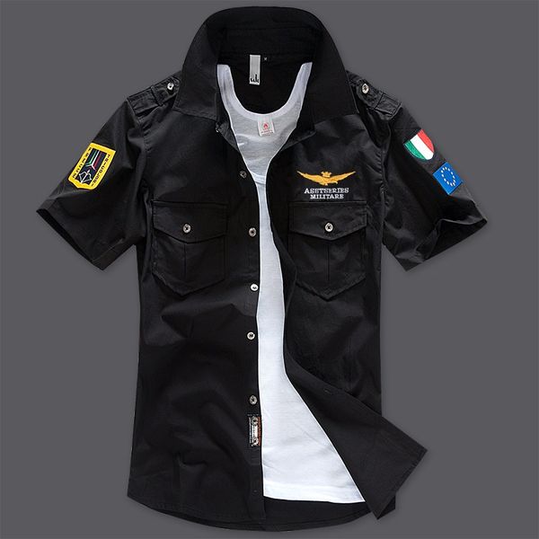 

new men's shirts short sleeve summer beach embroidered military cotton air force one ma casual shirts 6xl, White;black