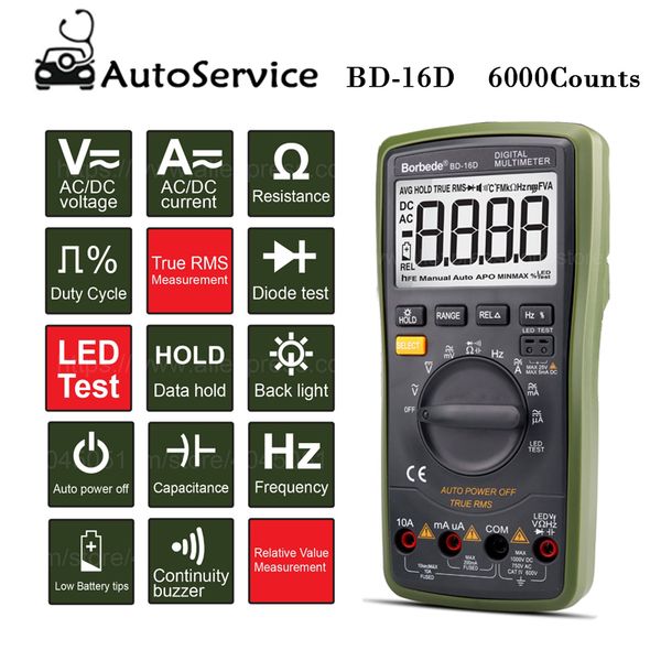 

precision digital multimeter 6000 counts auto-range lcd dc ac resistance capacitance led high-voltage output true rms tester