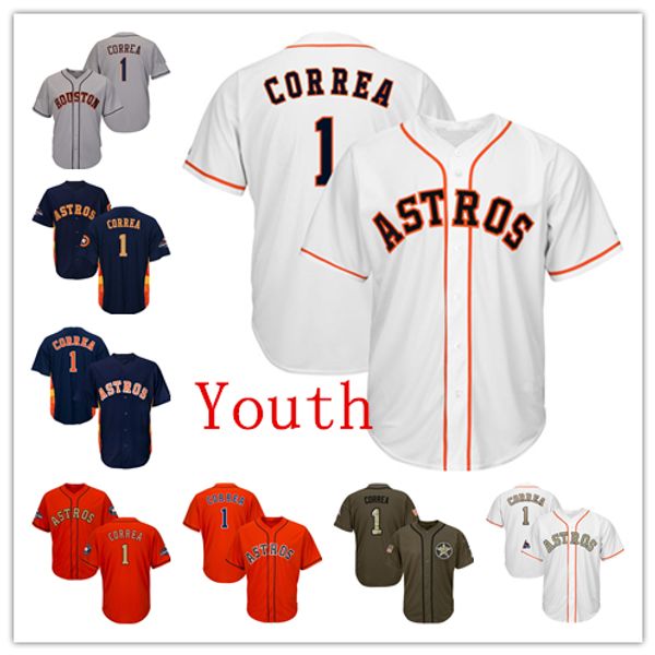 

Молодежный Детский Детский Astros # 1 Карлос Корреа Бейсбол Джерси Темно-синий Белый