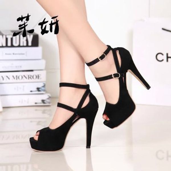 

open toe women pumps female high heels platform women shoes single shoes thin heels open toe female leg bandage, Black