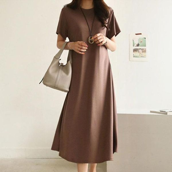 

casual women a line dress loose 2020 summer office lady work wear long maxi dress robe femme korean janpenses female vestiods, Black;gray