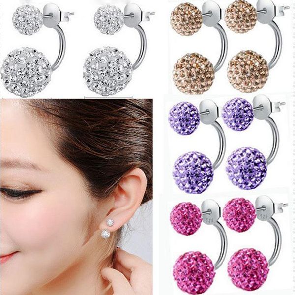 

crystal ball earrings double sided sythetic crystal ball stud earrings for women wedding jewelry gift wholesale luxury earrings, Golden;silver
