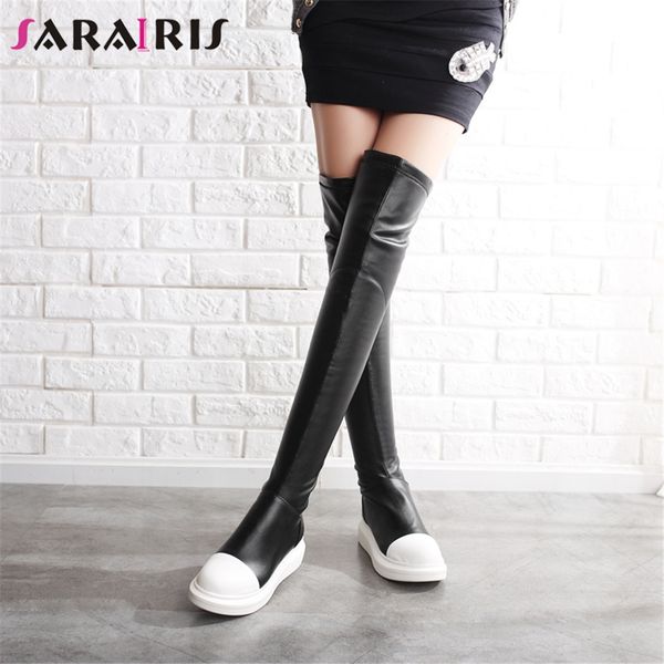 

sarairis brand new mixed colors flat with zip round toe platform shoes woman casual women's winter warm over the knee boots, Black