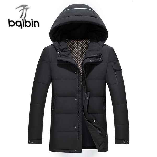 

men long down jacket winter outerwear warm hooded men white duck down coats hooded thermal windproof coat, Black