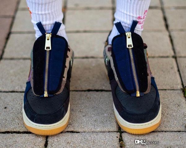 

топ подлинный трэвис скотт x airforce1 1 низкий кактус джек многоцветные приглушенные бронзовые ископаемые кроссовки для мужчин женщин спорт