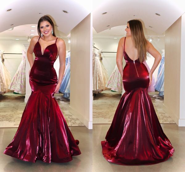 

burgundy velvet evening formal dresses backless deep v-neck spaghetti gold zipper prom dress mermaid party vestidos de festia, Black;red
