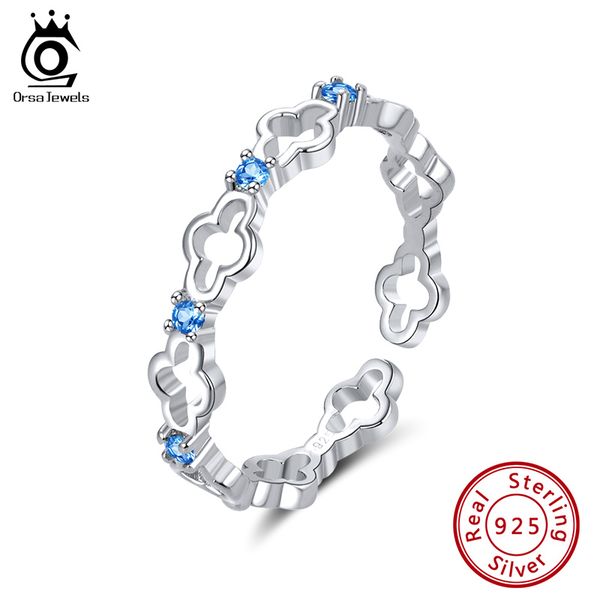

orsa jewels real 925 silver resizable rings for women 4 colors optional cz stacking hollow rings clover jewelry sr140, Golden;silver