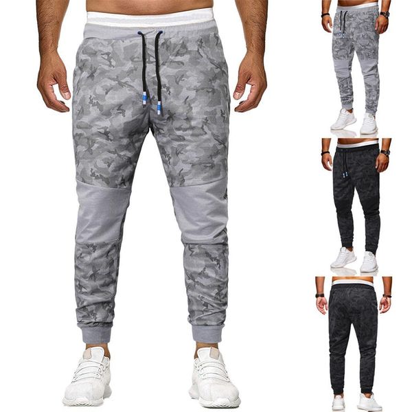 

men's pants mens fashion sport joint lashing camouflage loose sweatpants drawstring pant pantalon cargo homme trousers male casual, Black