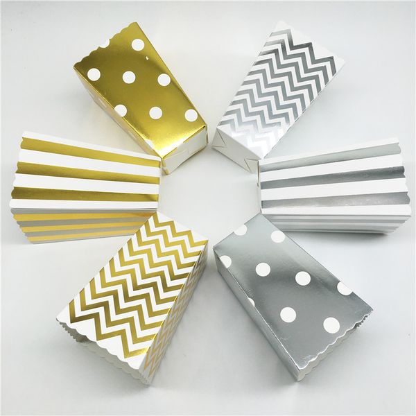 

12pcs new wedding birthday movie party tableware gold/silver stiff paper party popcorn box corn candy/sanck favor bags gift