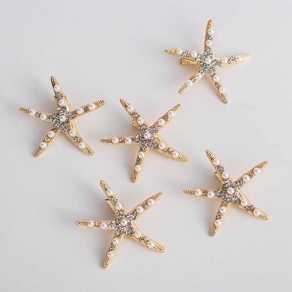 S475 Europa Moda Jóias Feminino Starfish Metal Hairpin Grampo de cabelo Bobby Pin Lady Strass Starfish Starfish Barrete Acessórios para o cabelo