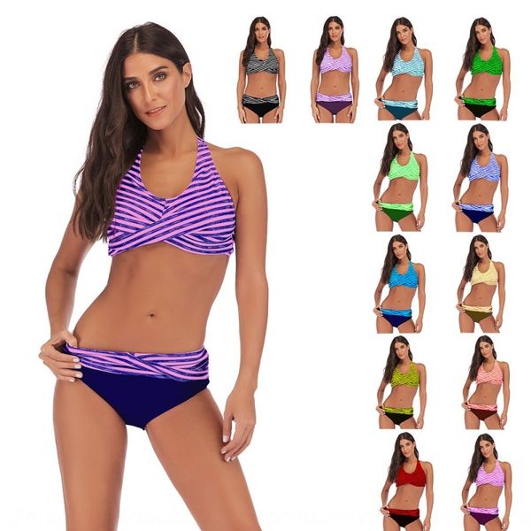 

2020 large size split striped printing beach holiday swimsuit bikini swimsuit bikini, White;black