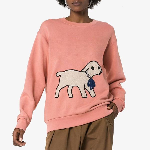 

19fw ягненок аппликация мультфильм crewneck толстовка мужчины женщины милый пуловер осень зима с длинным рукавом толстовка уличная верхняя о, Black