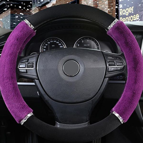 

plush warm steering wheel cover non-slip sleeve with rhinestone for women man car