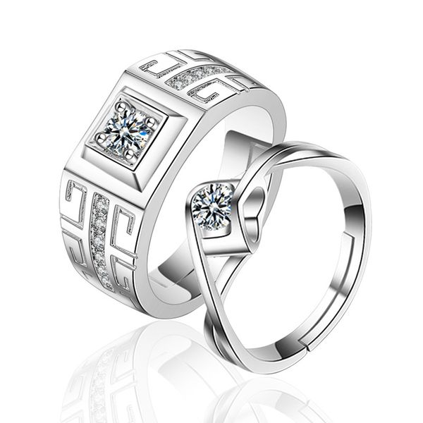 

wholesale european fashion man party wedding gift silver white square zircon 925 sterling silver rings couples lover, Golden;silver