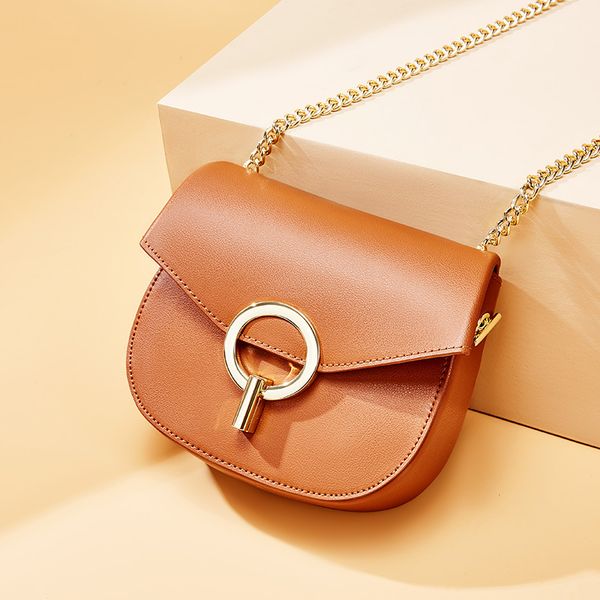 

bags female 2019 retro leather handbag european and american fashion chain bag retro design niche buns
