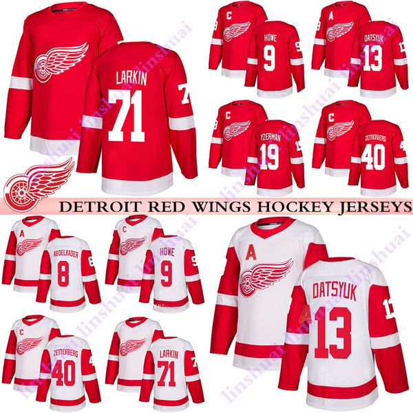 

men detroit red wings jersey 19 steve yzerman13 pavel datsyuk 40 henrik zetterberg8 justin abdelkader 71 larkin 9 gordie howe hockey jerseys, Black;red