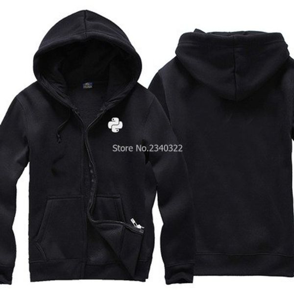 

winter autumn programmers language python sweatshirt hooded zipper for man and woman coats, Black