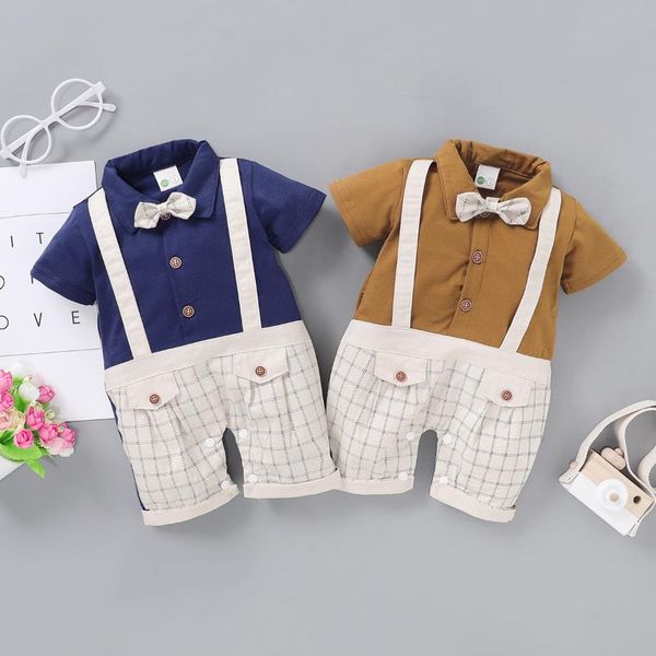 

summer toddler kids baby boy clothes sets romeper t-shirt +shorts clothes gentleman outfits wholesale 2020, White