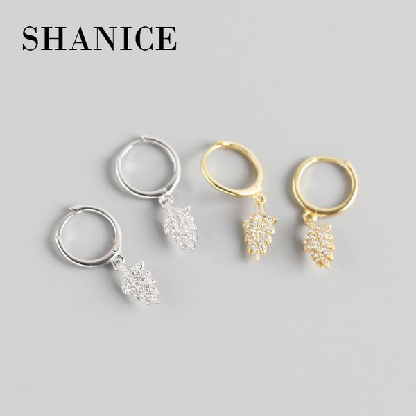 

shanice new arrival ins leaves earring 100% 925 sterling silver mini zircon full crystal pendant small stud earrings for women, Golden;silver