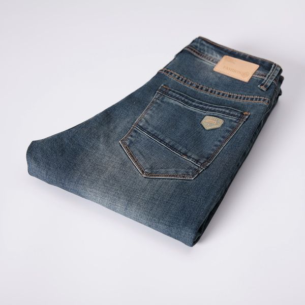 

classic men's stretch jeans 2020 new fashion casual slim fit smoke gray denim trousers male brand pants blue 40
