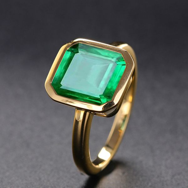 

18k gold color natural emerald rings for women vintage real silver 925 ring mens jewelry brand anniversary party gifts, Golden;silver