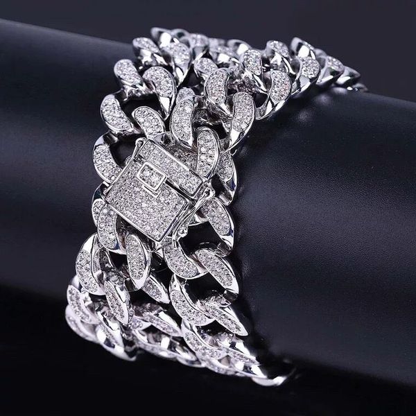

hip hop cuban chain,auniquestyle hiphop men chain iced out miami curb cuban white gold-color paved clear rhinestones luxury jewelry, Silver