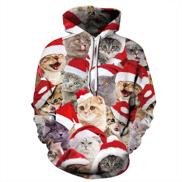 

almosun christmas cat animals 3d all over print crewneck pullover hoodies hipster streetwear jumper women men clothing, Black