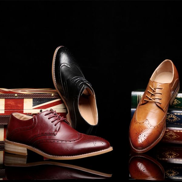 

2020 men leather shoes casual genuine leather fashion men brogue shoes, Black