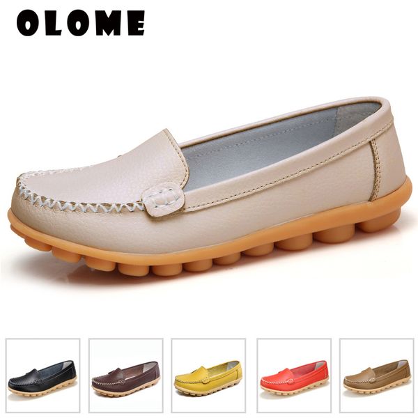 

women flats shoes women genuine autumn leather shoes woman cutout loafers slip on nurse flats ballerines new 2019, Black