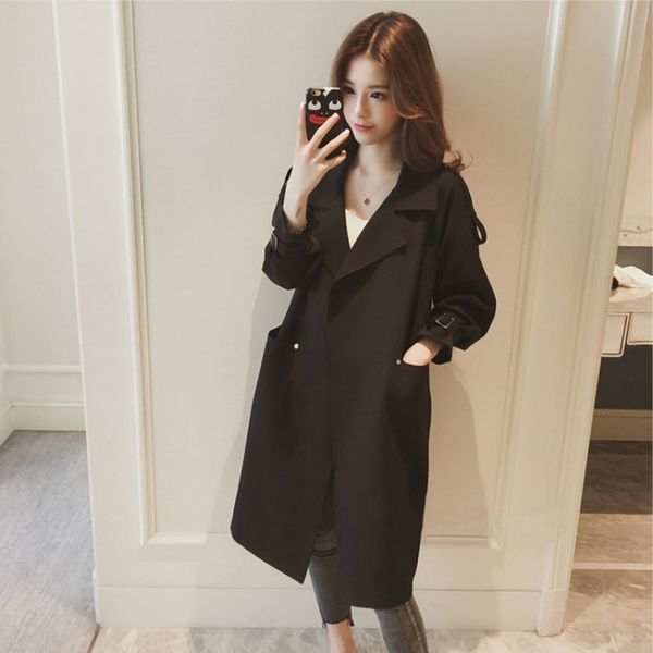 

la maxza korean loose designer women spring trench coat 2018 casual office lady european windbreaker vintage autum streetwear, Tan;black