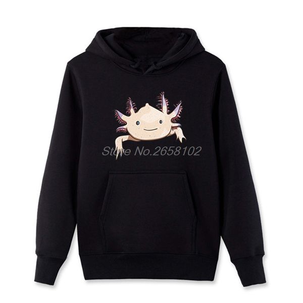 

axolotl friend funny cartoon animal print men hoodies cotton casual sweatshirt streetwear hip hop coats, Black