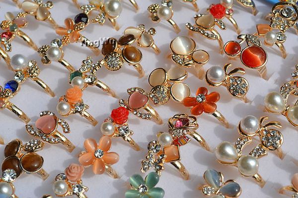 

yingwu vintage 10pcs / set fairy друзья красочного cat eye камень metalic мода палец кольцо корея хит кольцо для женщин девушки партии, Slivery;golden