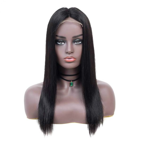 

бразильские прямые парики человеческих волос с волосами младенца 13 * 4 средней часть фронта шнурок для женщин черного fairgreat париков вол, Black