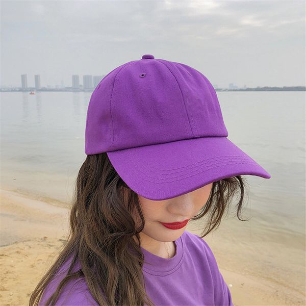 

korea 2019 new retro solid color purple baseball hat men and women korean student casual bend cap hat tide, Blue;gray