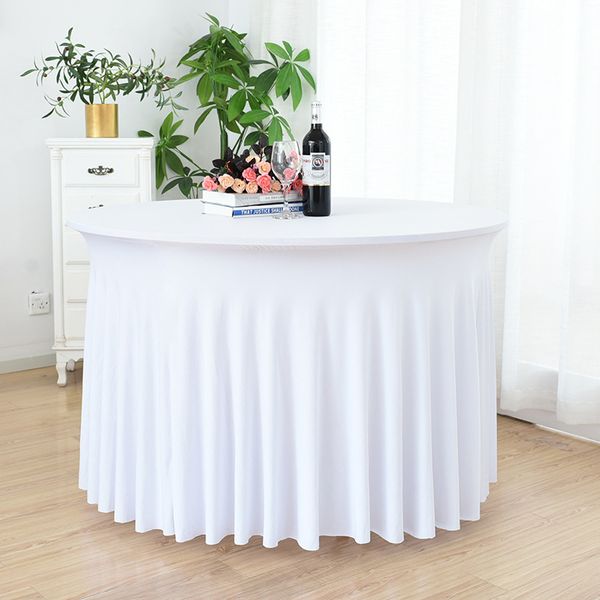 

spandex polyester elastic table cloth round white tablecloth for wedding decoration l party table cloth cover overlay