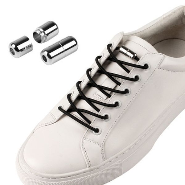 

1pair new elastic buckle shoelaces no tie shoe laces elastic lazy shoelace elastic wild metal lace capsule buckle shoelaces, White;pink